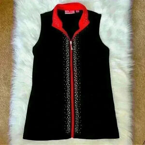 Quacker Factory Knit Multi Crystal Accent Vest Black & Red XXS